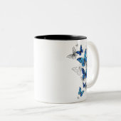 Blue Flying Butterflies Morpho Zweifarbige Tasse (VorderseiteRechts)