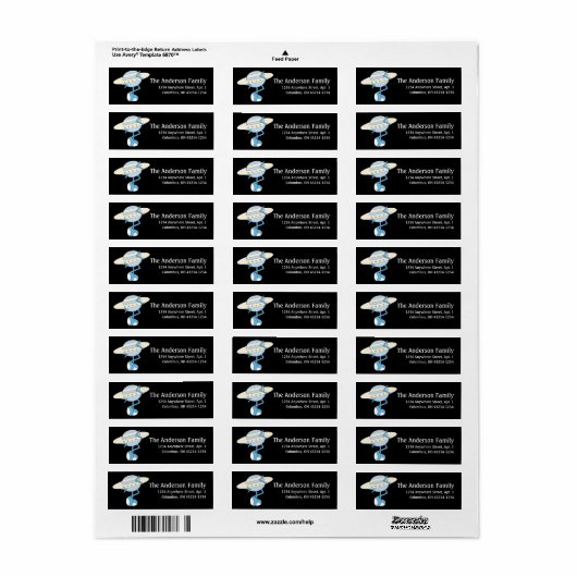 Blue Flying Saucer Alien Fun Address Labels (Vorne)