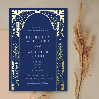 Blue Foil Art Nouveau Arch Foil Folieneinladung