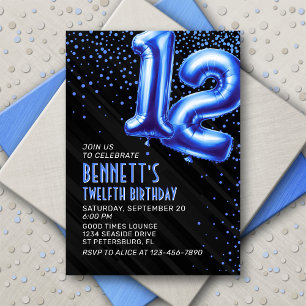 Blue Foil Balloons 12. Geburtstag Einladung