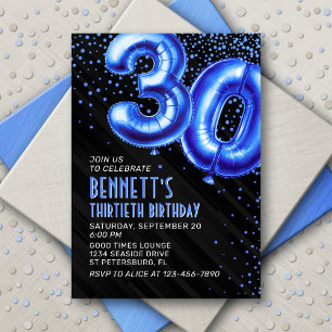 Blue Foil Balloons 30. Geburtstag Einladung