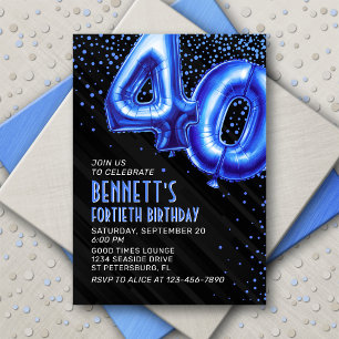 Blue Foil Balloons 40. Geburtstag Einladung