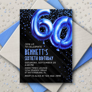 Blue Foil Balloons 60. Geburtstag Einladung