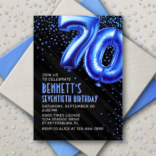 Blue Foil Balloons 70. Geburtstag Einladung