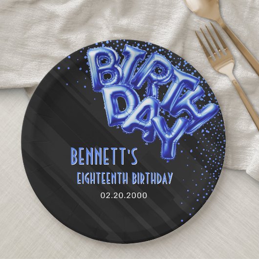 Blue Foil Balloons Geburtstag Pappteller
