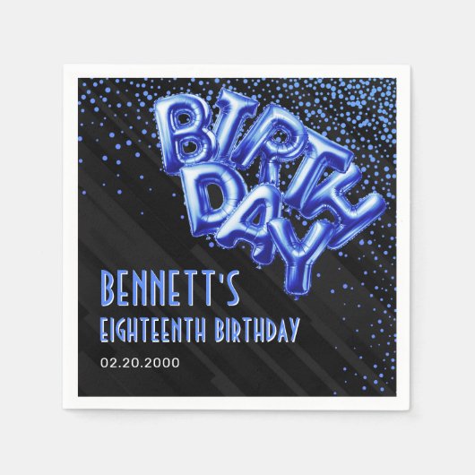 Blue Foil Balloons Geburtstag Serviette (Vorderseite)