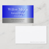 Blue Foil & Brushed Steel Monogram Business Card Visitenkarte (Vorne/Hinten)