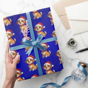 Blue Foil Cartoon Dog Weihnachtswrapping Paper Geschenkpapier