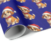 Blue Foil Cartoon Dog Weihnachtswrapping Paper Geschenkpapier (Rolleneckpunkt)