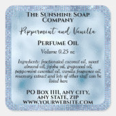 Blue Foil & Glitzer Parfümerrolle Flaschenetikett Quadratischer Aufkleber (Vorderseite)