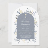  blue foliage First Holy Communion  Einladung (Vorderseite)