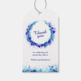 Blue Foliage Kranz Aquarellkunst danke Tags Geschenkanhänger