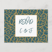 Blue Foliage Muster Wedding Menu Music RSVP Card Postkarte (Vorderseite)