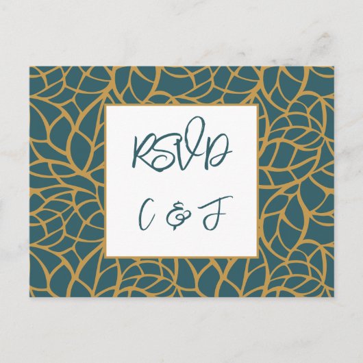 Blue Foliage Muster Wedding Menu Music RSVP Card Postkarte (Vorderseite)