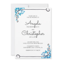 Blue Folk Art Floral Watercolor Hochzeit