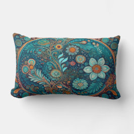 Blue Folk Art Throw Kissen