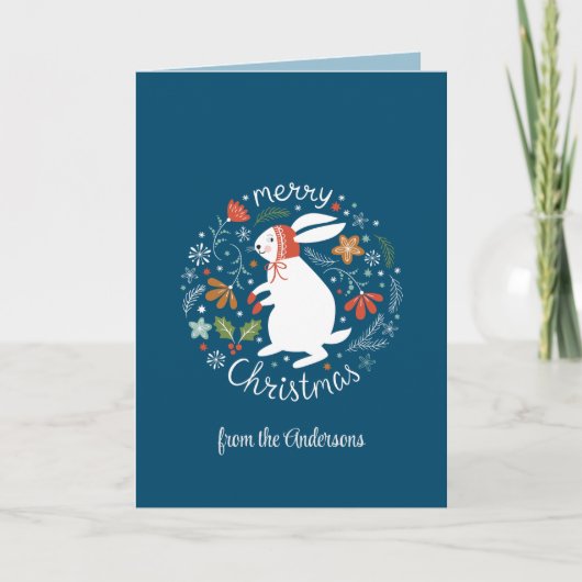 Blue Folk Art Weihnachten Dankeskarte (Vorderseite)