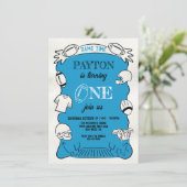 Blue Football 1Hand gezeichnet Geburtstag Einladung (Stehend Vorderseite)