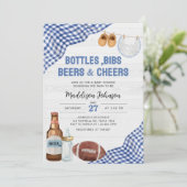 Blue Football Baby Shower Einladung (Stehend Vorderseite)