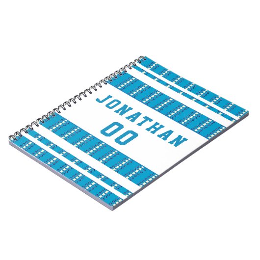 Blue Football Ball Stitching Pattern Player Name Notizblock (Linke Seite)