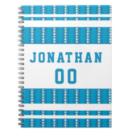 Blue Football Ball Stitching Pattern Player Name Notizblock