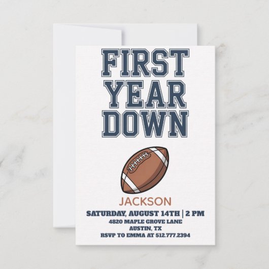 Blue Football First Year Down Boy 1st Birthday  Einladung (Vorderseite)