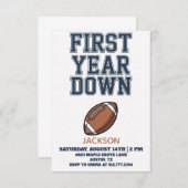 Blue Football First Year Down Boy 1st Birthday Einladung (Vorne/Hinten)