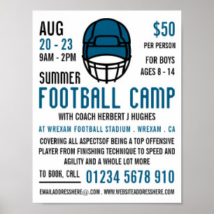 Blue Football Helmet, Football Camp Werbung Poster