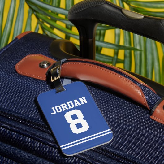 Blue Football Jersey mit Nummer Gepäckanhänger (Vorderseite Insitu 1)