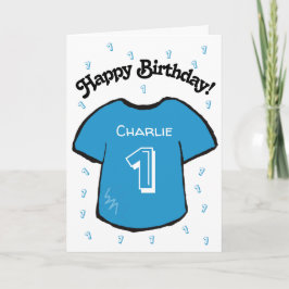 Blue Football Shirt zum 1. Geburtstag Karte