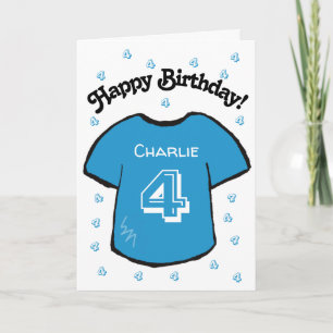 Blue Football Shirt zum 4. Geburtstag Karte
