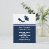 Blue Football Wedding Save the Date Ankündigung (Stehend Vorderseite)