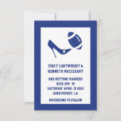 Blue Football Wedding Save the Date Ankündigung (Vorderseite)