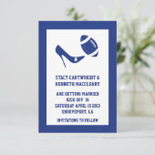 Blue Football Wedding Save the Date Ankündigung (Stehend Vorderseite)