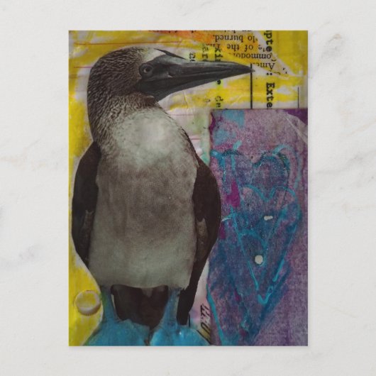 Blue Footed Bird mixed media collage Postkarte (Vorderseite)