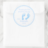 Blue Footprints Boy Baby Dusche Danke Runder Aufkleber (Tasche)