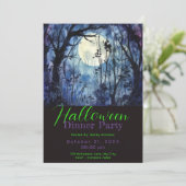 Blue Forest Full Moon Halloween Abendessen Party Einladung (Stehend Vorderseite)