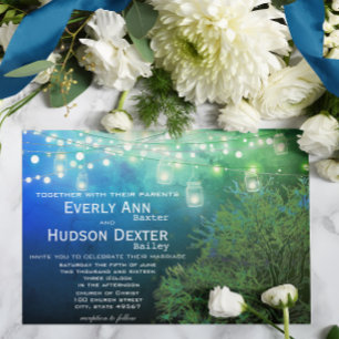 Blue Forest Mason Jar Fairy Lights Hochzeit Einladung