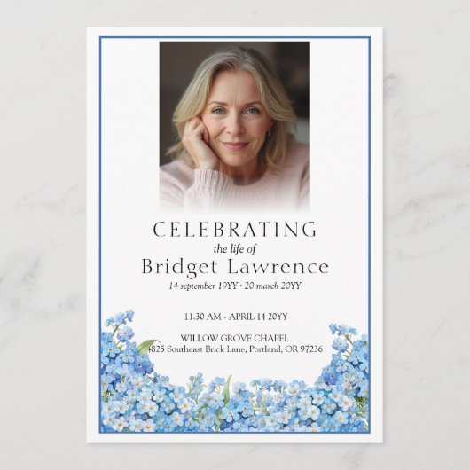 Blue Forget-me-not Pretty Memorial Service Funeral Programm (Vorderseite)