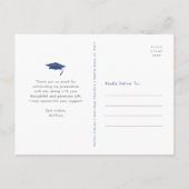 Blue Foto Abschluss fett Typografie danke Postkarte (Rückseite)