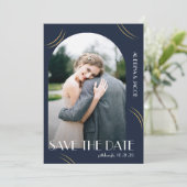 Blue Foto Big Typografy Wedding Save The Date (Stehend Vorderseite)