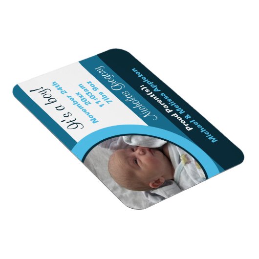 Blue Foto Birth Ankündigung Flex Flat Magnet (Rechte Seite)