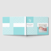 Blue Foto Birth Announcement Gingham Footprints Gästebuch (Voll)