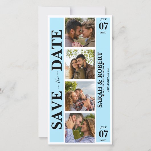 Blue Foto Booth Collage Save The Date (Vorderseite)