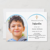 Blue Foto Boy Cross Bestätigung Einladung (Vorderseite)