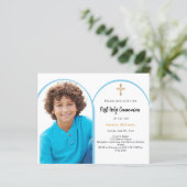 Blue Foto Boy Erste Kommune Einladung (Stehend Vorderseite)