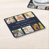 Blue Foto Collage Geburtstagsparty Rechteckiger Pappuntersetzer (angewinkelt)