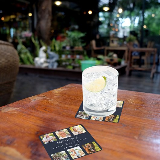 Blue Foto Collage Geburtstagsparty Rechteckiger Pappuntersetzer