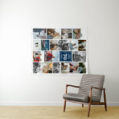 Blue Foto Collage Happy Geburtstag Name & Alter Wandteppich (Beispiel (Horizontal))
