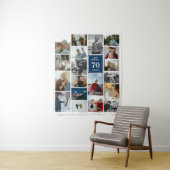 Blue Foto Collage Happy Geburtstag Name & Alter Wandteppich (Beispiel)